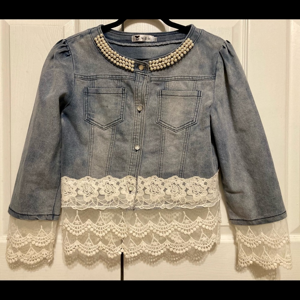 Lace & pearl denim jacket